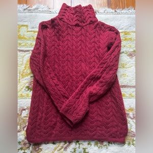 Garnet hill red cable knit turtleneck cashmere sweater